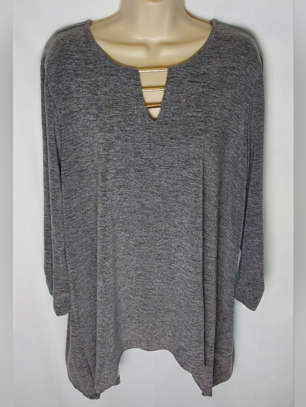 Women's Gray Long Sleeve Tunic with Ladder Neck Detail